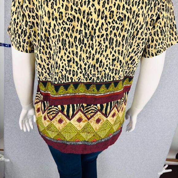 Vintage L&S Designs Sz XL Blouse Short Sleeve Collared Animal Abstract Button - Picture 8 of 8